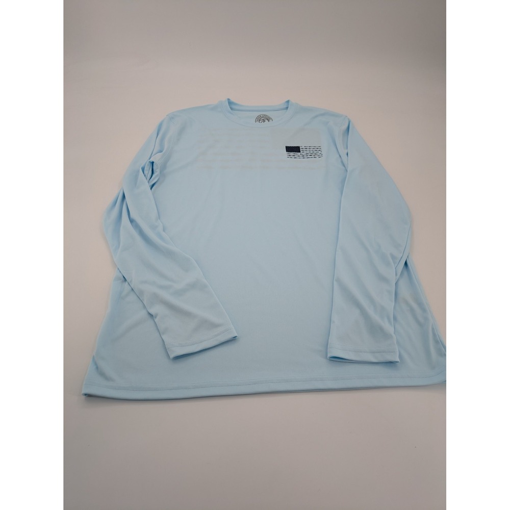 Vapor Apparel Long Sleeve Men's Size M Blue Fishing Outdoors‎ Shirt Flag SPF 50